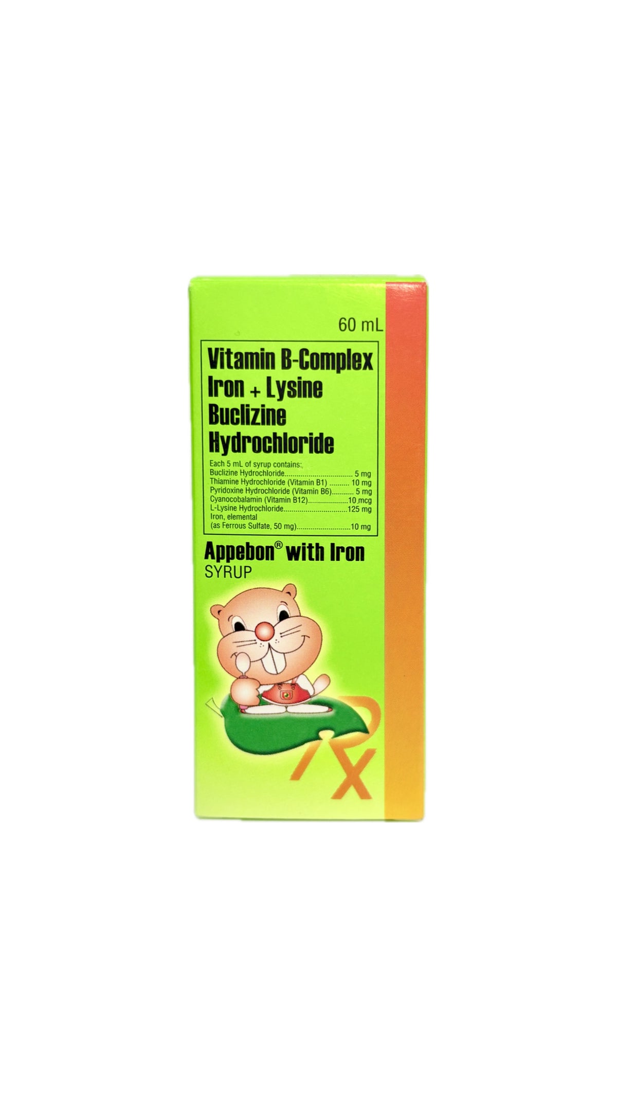 Buclizine HCl, Vit.B1, B12, B6, Lysine, Iron APPEBON W/IRON SYR 60ML