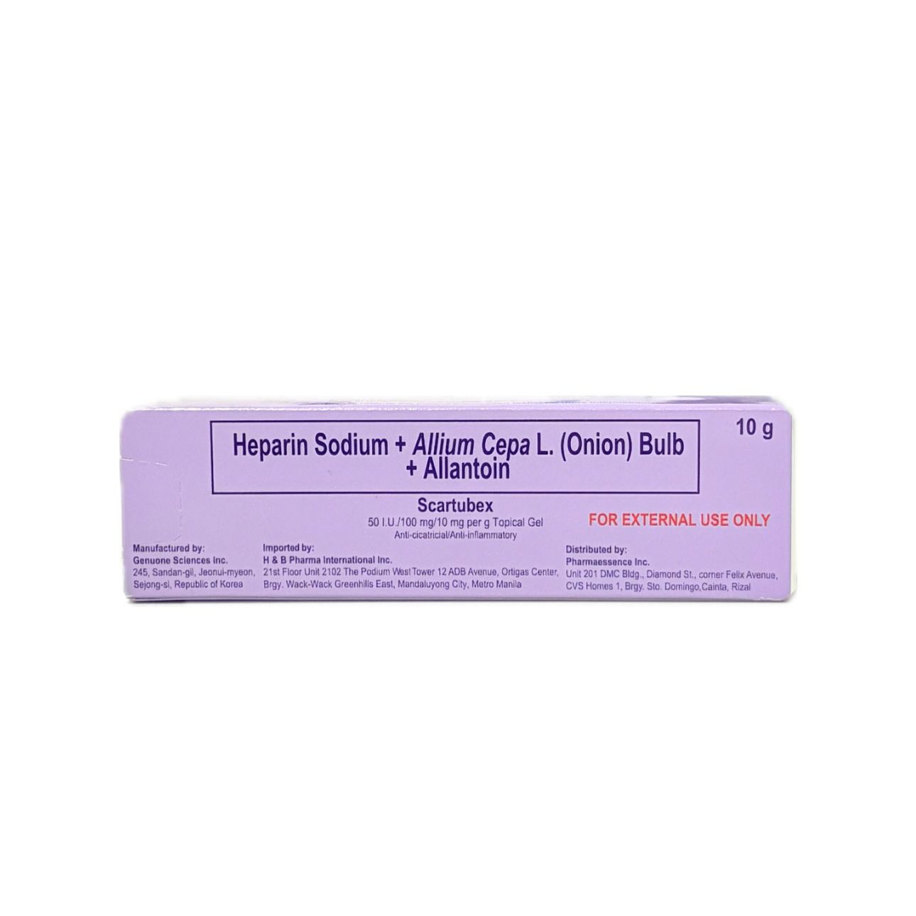 HEPARIN SODIUM + ALLIUM CEPA L. (ONION BULB) + ALLANTOIN	Scartubex	10g